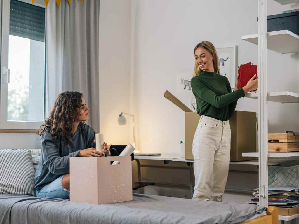 college dorm room with two female roommates