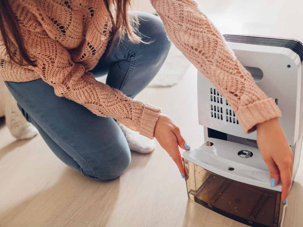 girl fixing dehumidifier