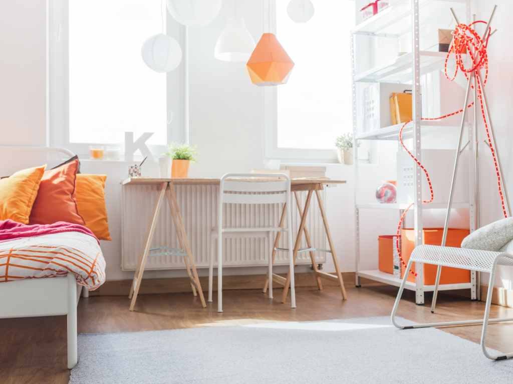 orange and white bedroom decor