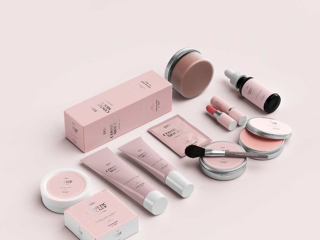 beauty products in pink packaging