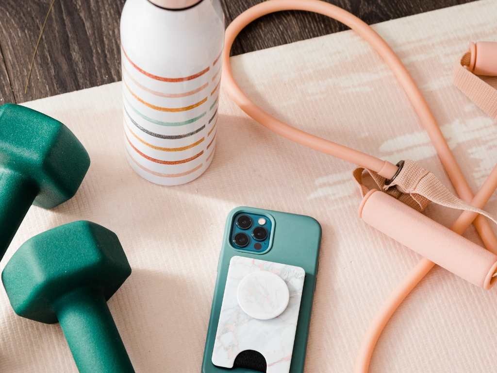 green and peach fitness equipment for women