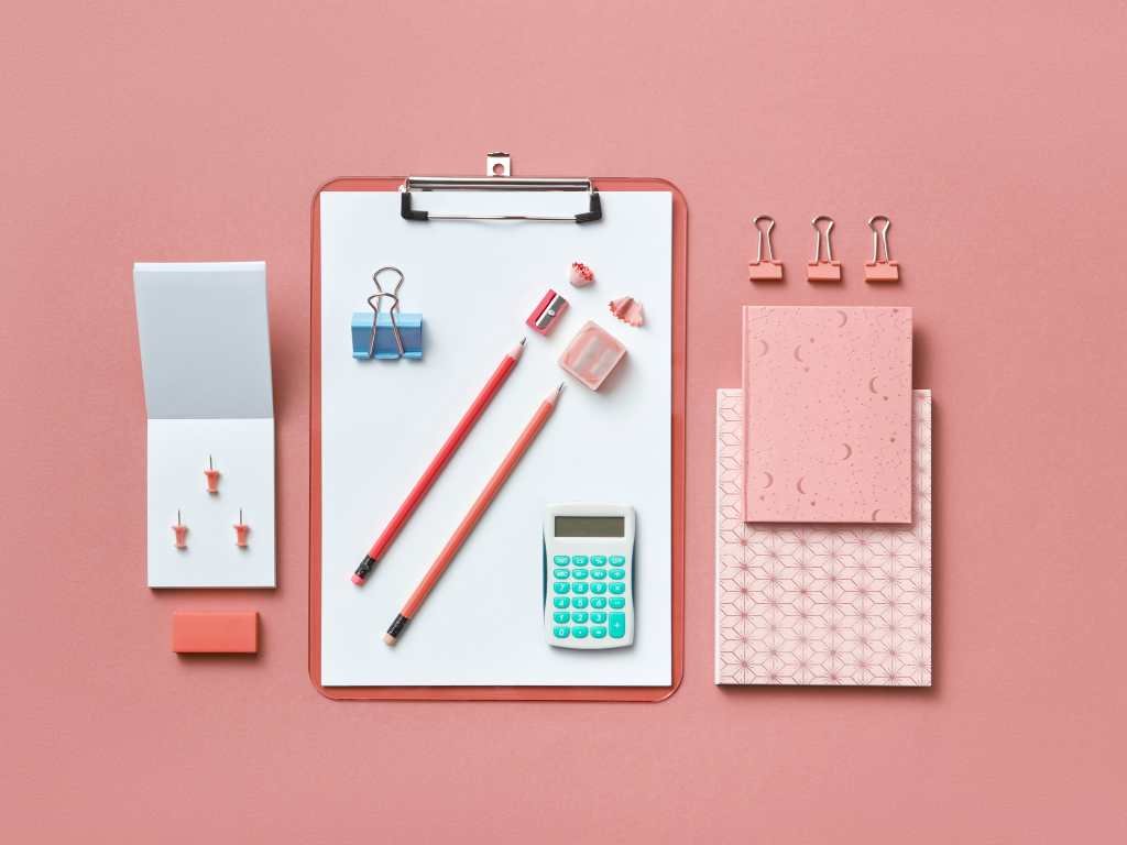 pink themed school supplies