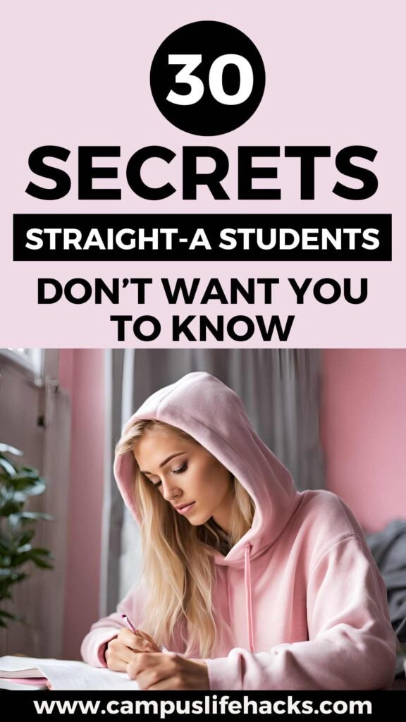 blonde college student wearing a pink hoodie studying inside her room