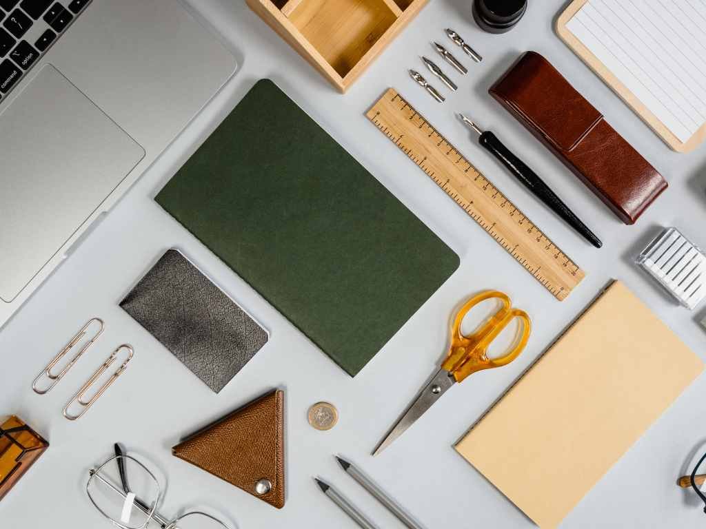 stationery laid out on a white table