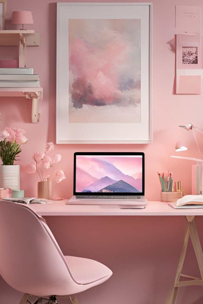 pastel pink aesthetic study space