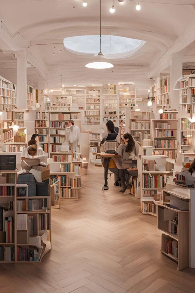 bookstore with people looking at the different books